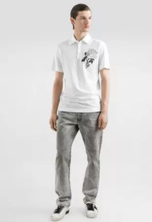 Cotton polo-shirt with floral patch in White
