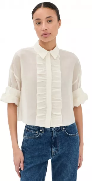 Next Ex Ruffle Button Down Top Ivory