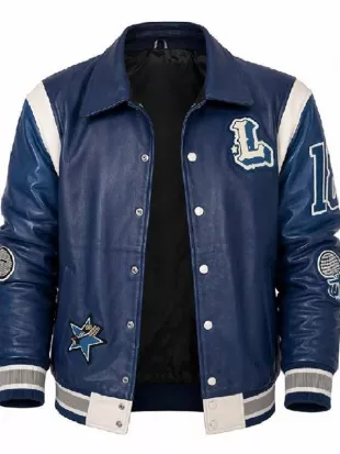 American Idol S24 Lionel Richie Blue Leather Varsity Jacket