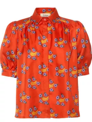The Roses Olivia Colman Red Banana Silk Shirt