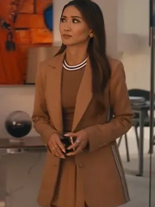 Running Point S02 Brenda Song Brown Striped Blazer