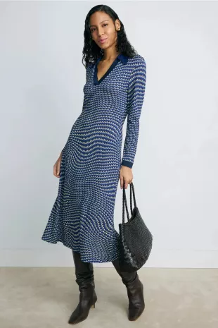 Brigitte Navy Jersey Swirl Print Dress