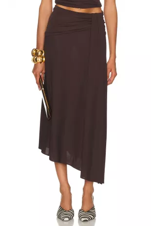 Wren Draped Midi Skirt Dark Brown