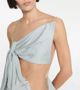 Blue Satin and Mesh Gown