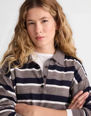 Drop-Shoulder Polo Sweater in Merino Wool