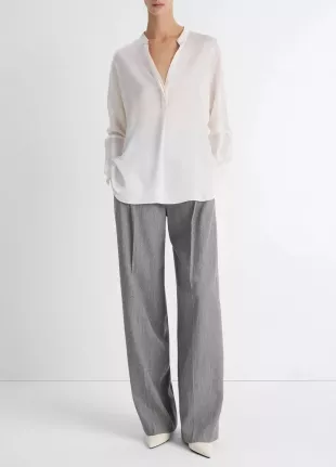 Silk Satin Band-Collar Blouse