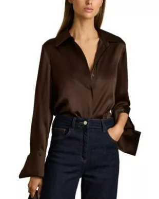 Hailey Silk Double-Cuff Button-Through Shirt