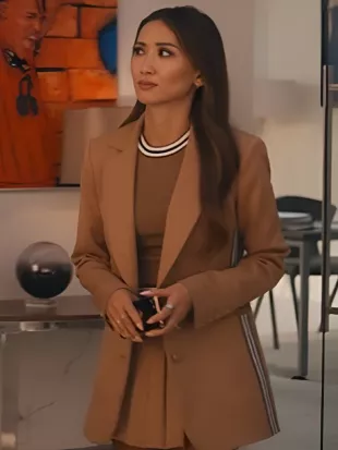 Running Point S2 Brenda Song Brown Striped Blazer