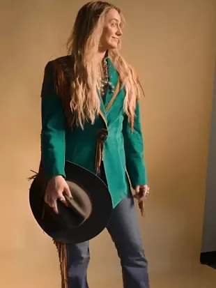 Lainey Wilson Keepin Country Cool Green Fringe Blazer