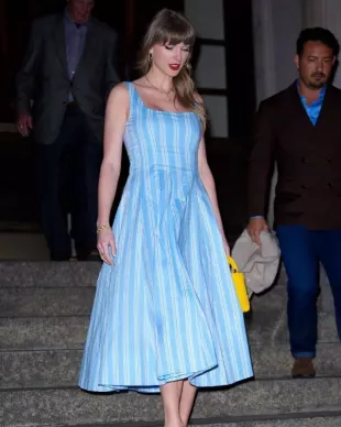 Taylor Swift NYC Pinstripe Midi Dress