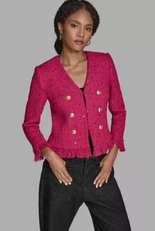 V Neck Fringe Sequin Tween Jacket