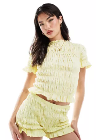 Yellow Shirred Short Sleeve Shirt