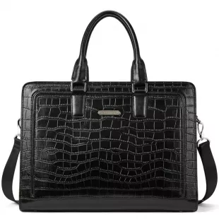 Black Croc-Embossed Briefcase