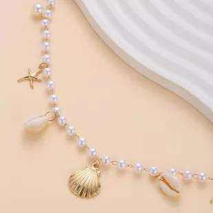 Ocean Style Faux Pearl Beaded Pendant Necklace