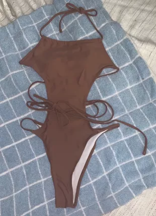 Brown One Piece Swim Wear