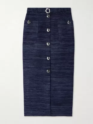 Corot Belted Silk-Tweed Midi Skirt