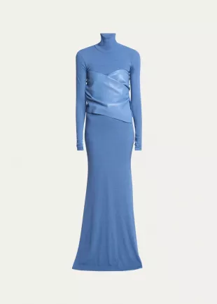 Amabel Turtleneck Alt-Leather Combo Maxi Dress