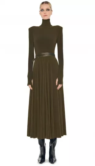 LS Shoulder Pad Turtle Flared Dress