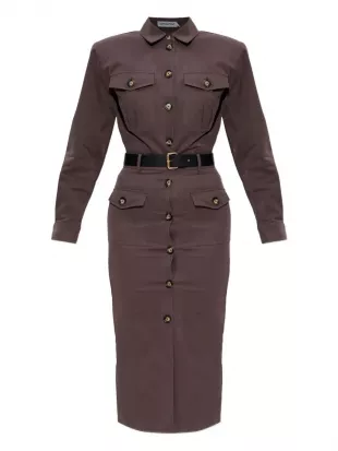 Buttoned-up Belted Dress
