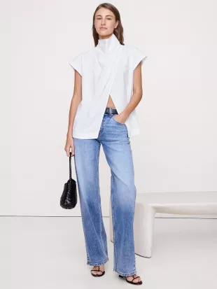 Cotton Poplin Cowl Neck Tunic