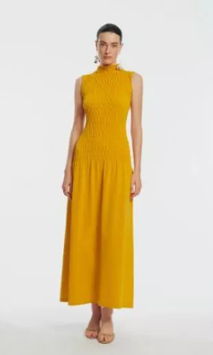 Smocked Knit Mock Neck Dress