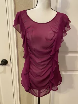 Sheer Yoke Ruffle Sleeve Top