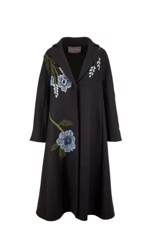Long Floral Embroidered Wool Car Coat