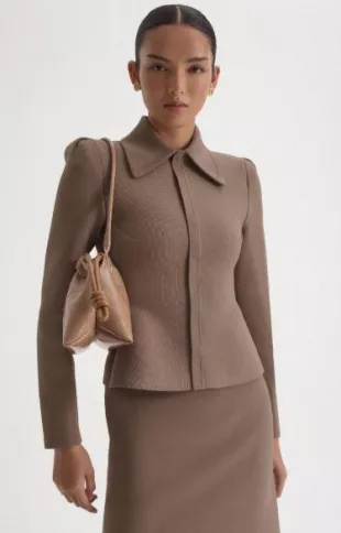Crepe Knit Peplum Collar Jacket