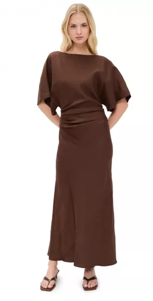 Amelie Ruched Waist Linen Blend Dress