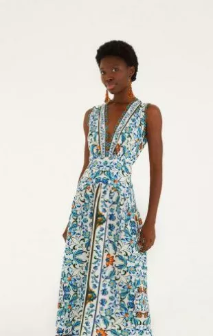 Flora Tile Scallop Euroflax™ Premium Linen Maxi Dress
