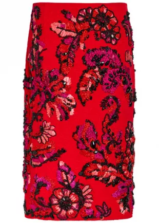 Summer Floral-embellished Woven Midi Skirt