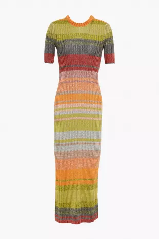 Brightside Striped Ribbed-knit Midi Dress
