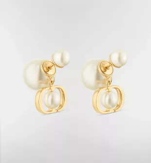 Tribales Earrings Gold Finish Metal and White Resin Pearls