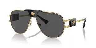 Gold & Black Metal Aviator Sunglasses Grey Lens