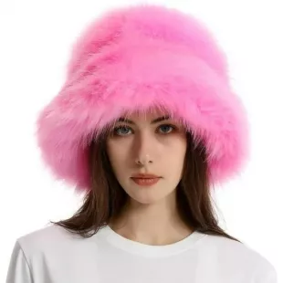 Fuzzy Bucket Hat Y2k Fashion Outdoor Fluffy Furry Plush Faux Fur Bucket Hat