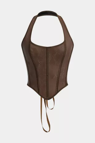 Snake Skin Faux Leather Tie-Up Corset Cami Top
