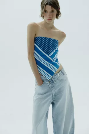 Striped Linen Blend Bandeau Top