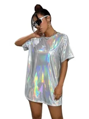 Summer Fashion Mini Dresses Short Sleeve Drop Shoulder Round Neck Dress