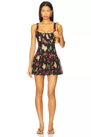 Black Western Printed Mini Dress