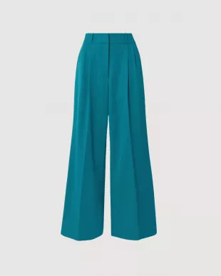 Pleated Wool Gabardine Wide Leg Pants