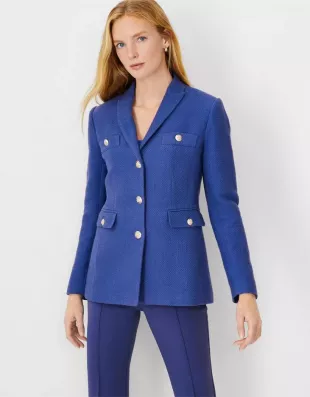 Long Tweed Jacket in Azurine Blue