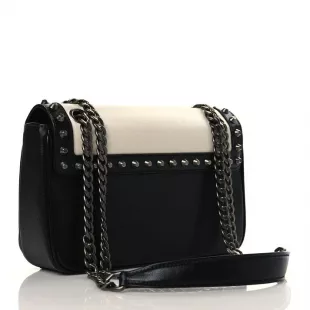 Glace Calfskin Studded Crossbody White Black