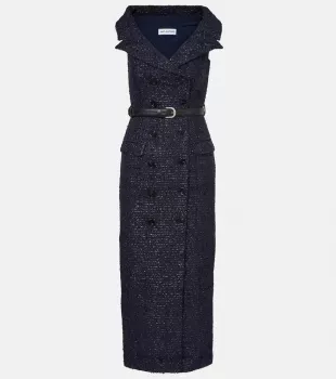 Belted Bouclé Midi Dress