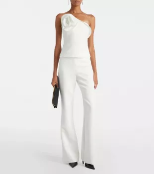 Floral-Appliqué Strapless Crêpe Top