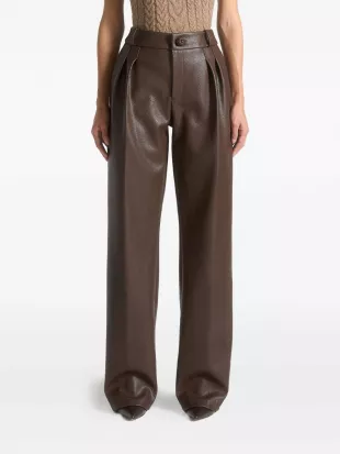 Pebbled Leather Pleated Stacked Trousers