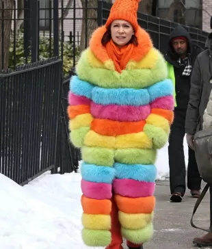 Multicolor Hooded Fur Coat