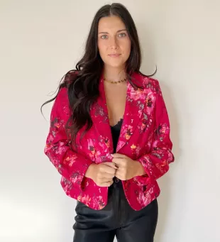Silk Floral Print Blazer