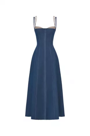 Denim Blue Corset Midi Dress
