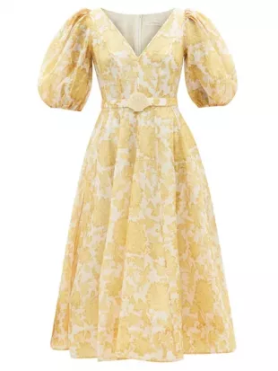 Postcard Puff Sleeves Midi Dress