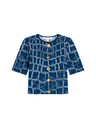 Women's Blue Crocodile Jacquard Cardigan